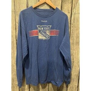 New York Rangers Shirt Adult Blue Long Sleeve NHL Men XL VINTAGE Reebok